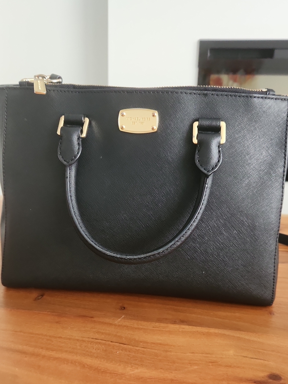 Michael Kors Black Saffiano Leather Top-Handle Satchel with Gold Hardware